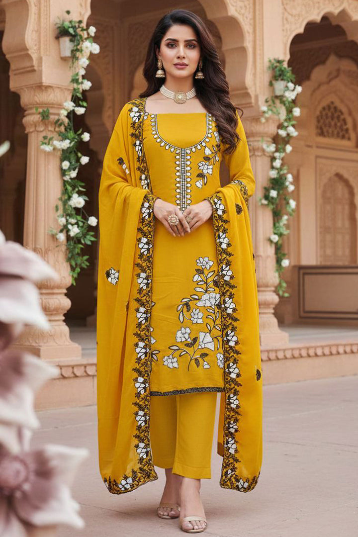 Yellow Color Georgette Fabric Glorious Function Style Salwar Suit | Buy Online India