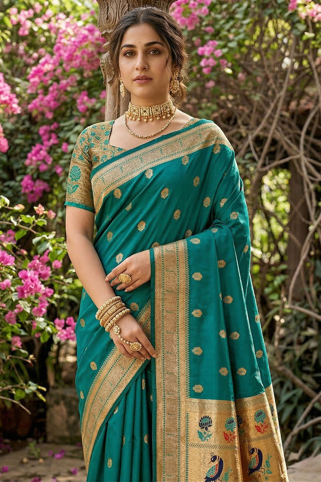 Teal Color Art Silk Fabric Engaging Saree | Buy Online India
