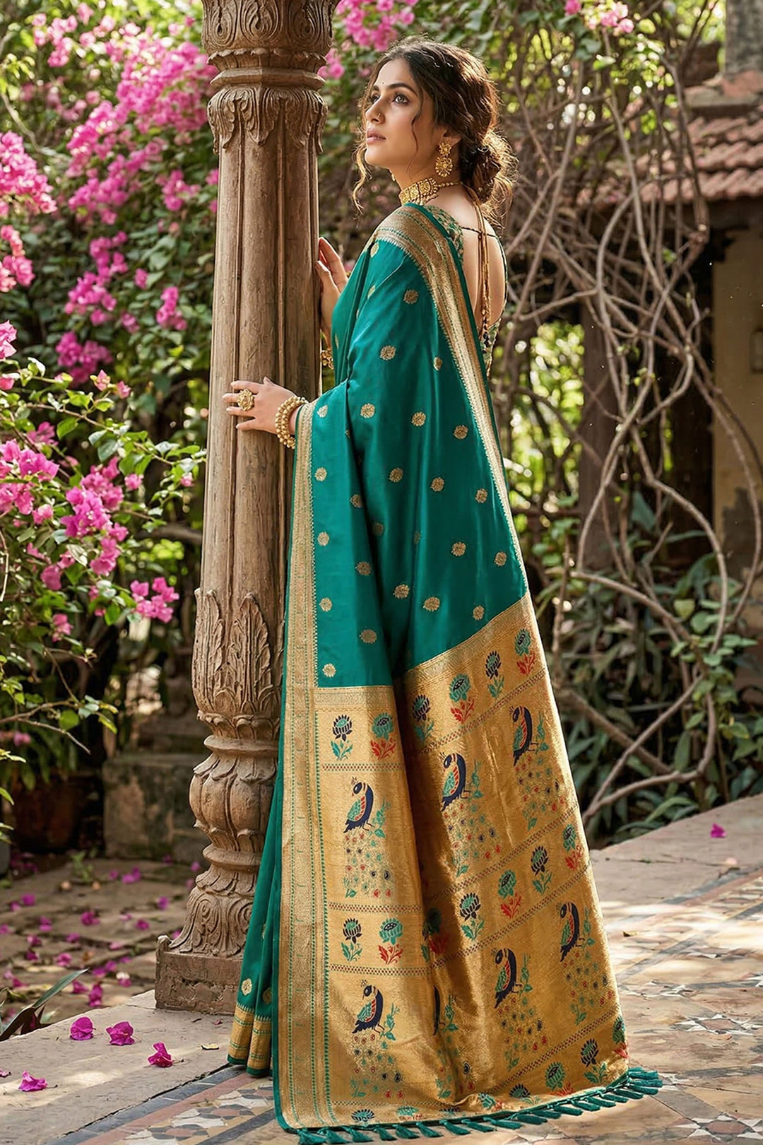 Teal Color Art Silk Fabric Engaging Saree | Buy Online India