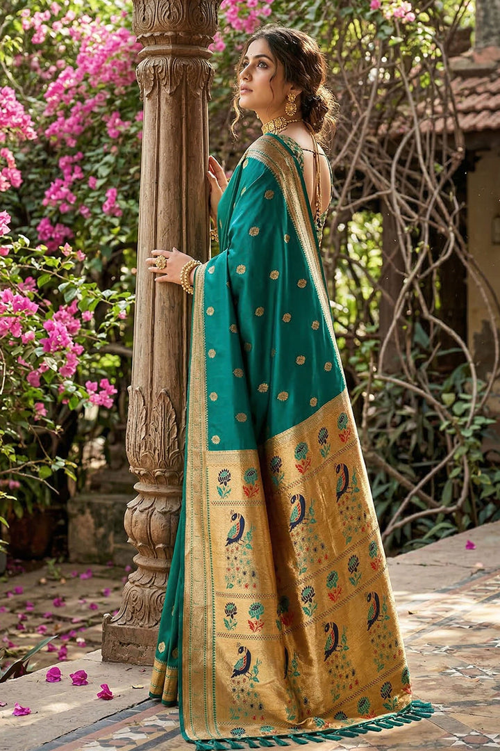 Teal Color Art Silk Fabric Engaging Saree | Buy Online India