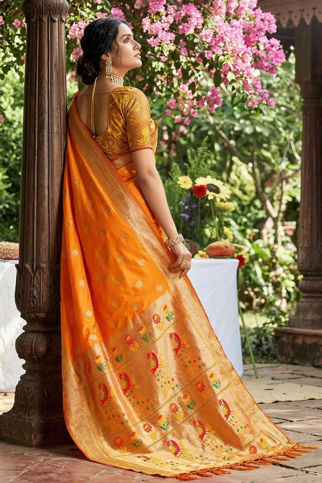 Excellent Art Silk Fabric Orange Color Saree | Buy Online India
