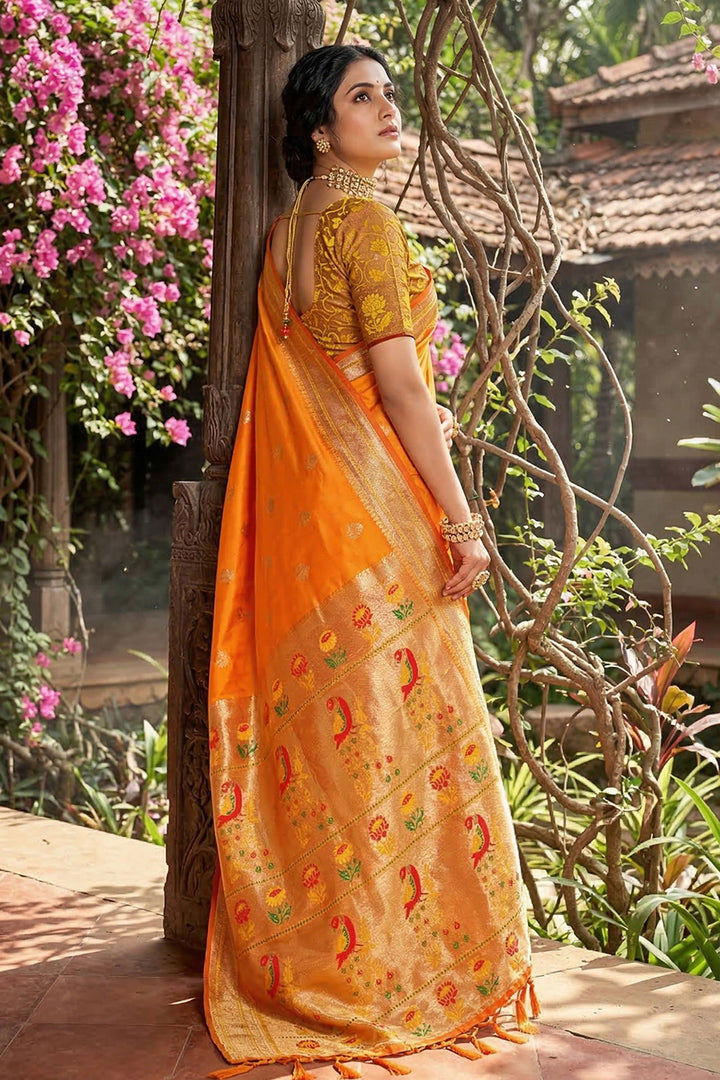 Excellent Art Silk Fabric Orange Color Saree | Buy Online India