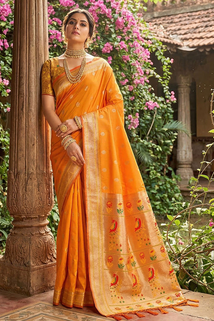 Excellent Art Silk Fabric Orange Color Saree | Buy Online India