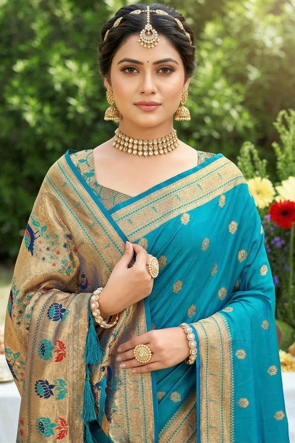 Cyan Color Art Silk Fabric Stunning Saree | Buy Online India