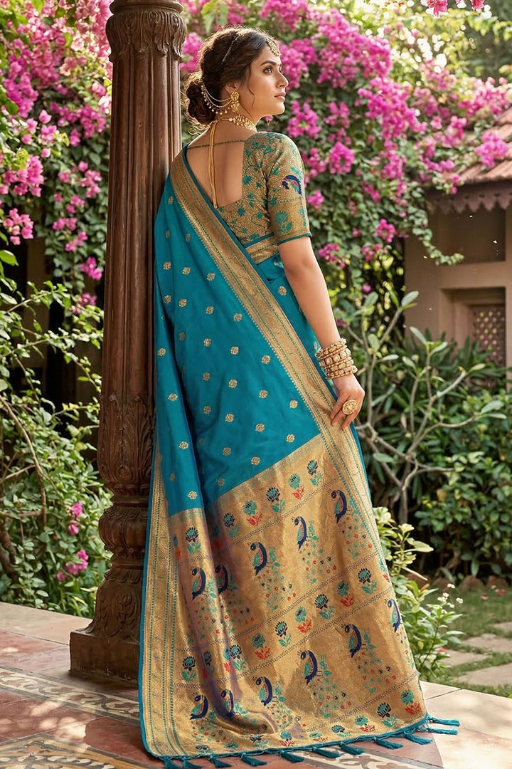 Cyan Color Art Silk Fabric Stunning Saree | Buy Online India