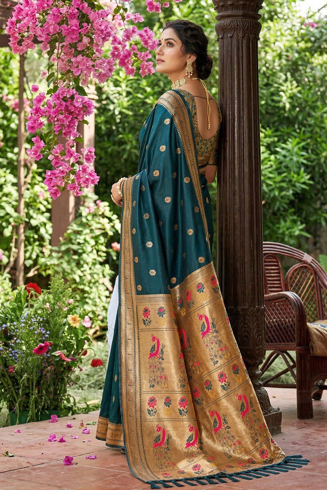 Tempting Art Silk Fabric Dark Teal Color Saree | Buy Online India