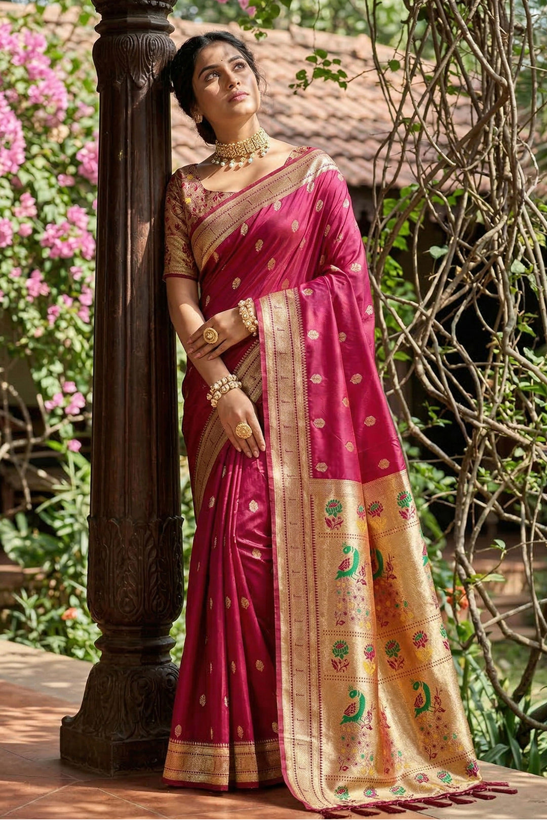 Engaging Magenta Color Art Silk Fabric Saree | Buy Online India