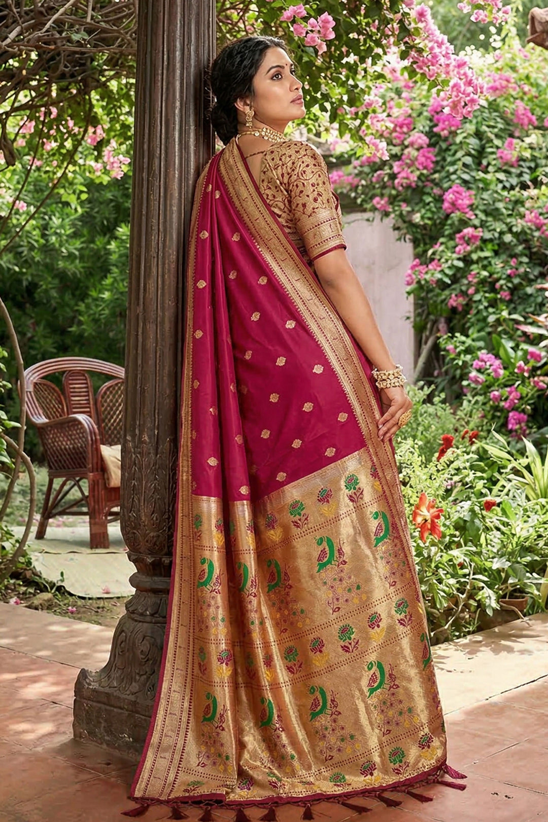 Engaging Magenta Color Art Silk Fabric Saree | Buy Online India