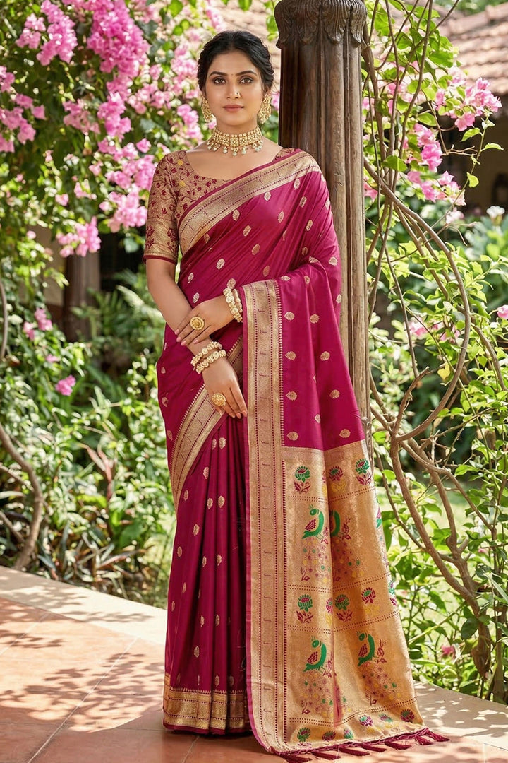 Engaging Magenta Color Art Silk Fabric Saree | Buy Online India