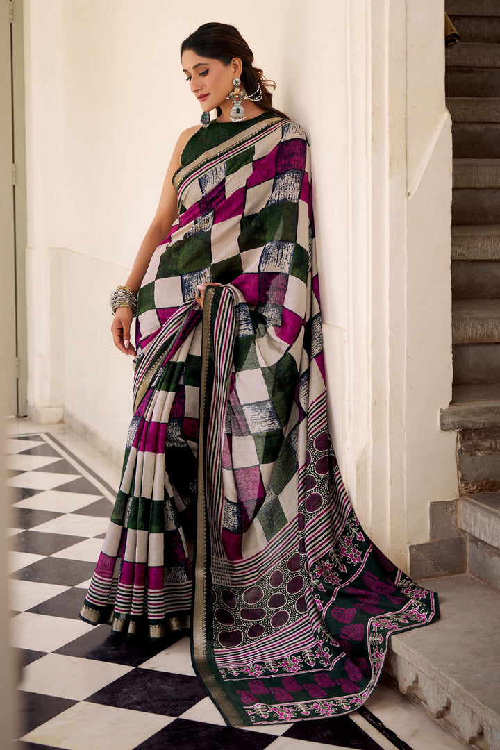 Beautiful Viscose Fabric Printed Saree In Green Color | Buy Online India