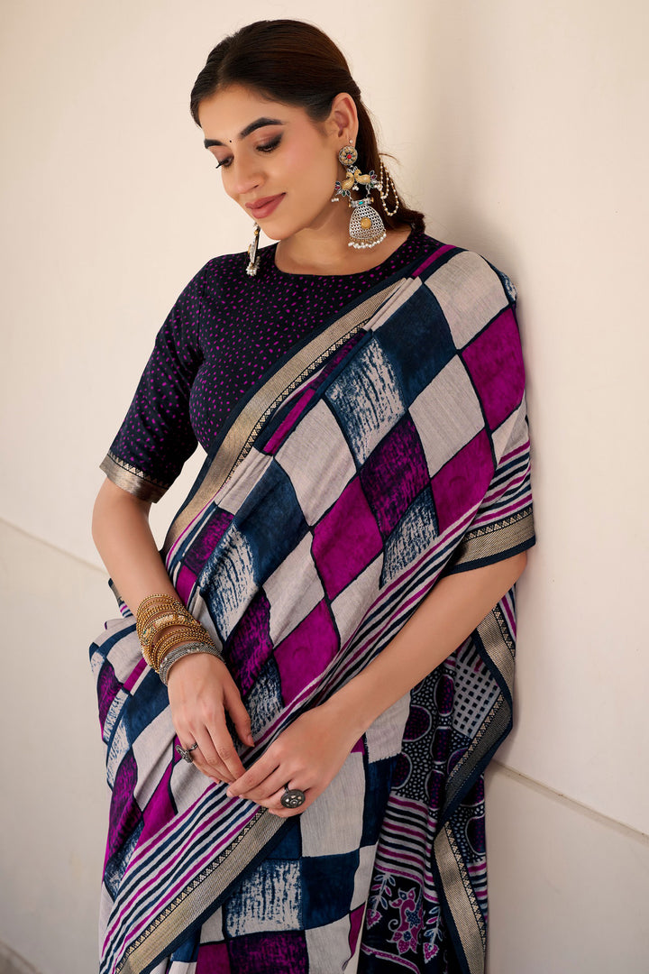 Navy Blue Color Fantastic Viscose Fabric Printed Saree | Buy Online India