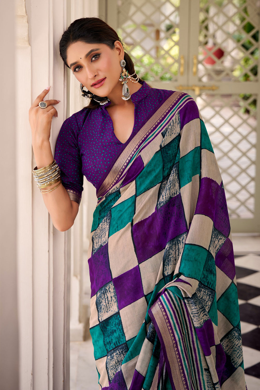 Sobar Purple Color Viscose Fabric Printed Saree | Buy Online India