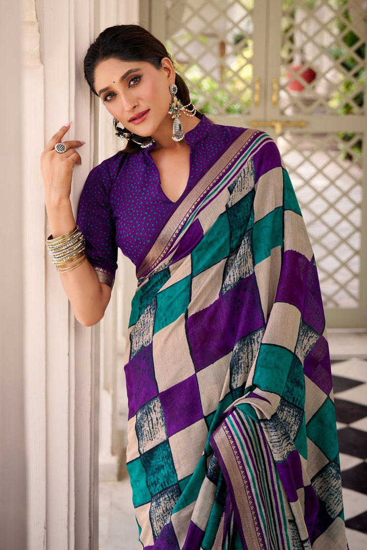 Sobar Purple Color Viscose Fabric Printed Saree | Buy Online India