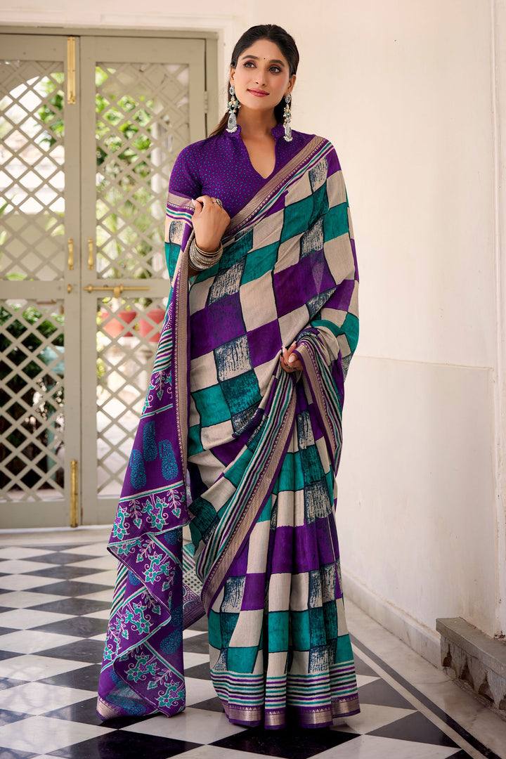 Sobar Purple Color Viscose Fabric Printed Saree | Buy Online India