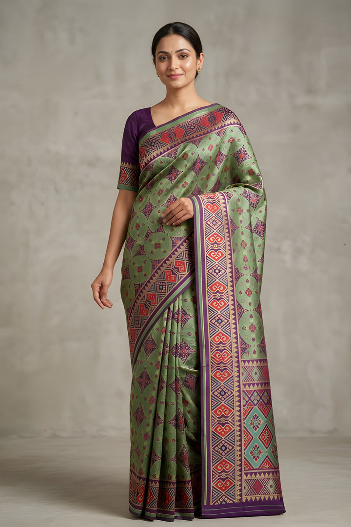 Printed Work On Awesome Art Silk Fabric Saree In Sea Green Color | Buy Online India