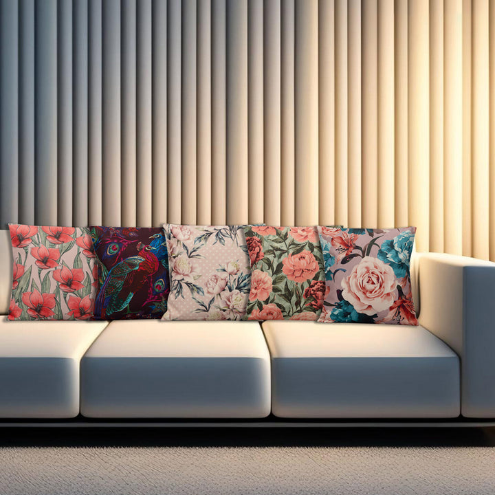 Floweret Cushion Cover Set Of 5 16"X16"