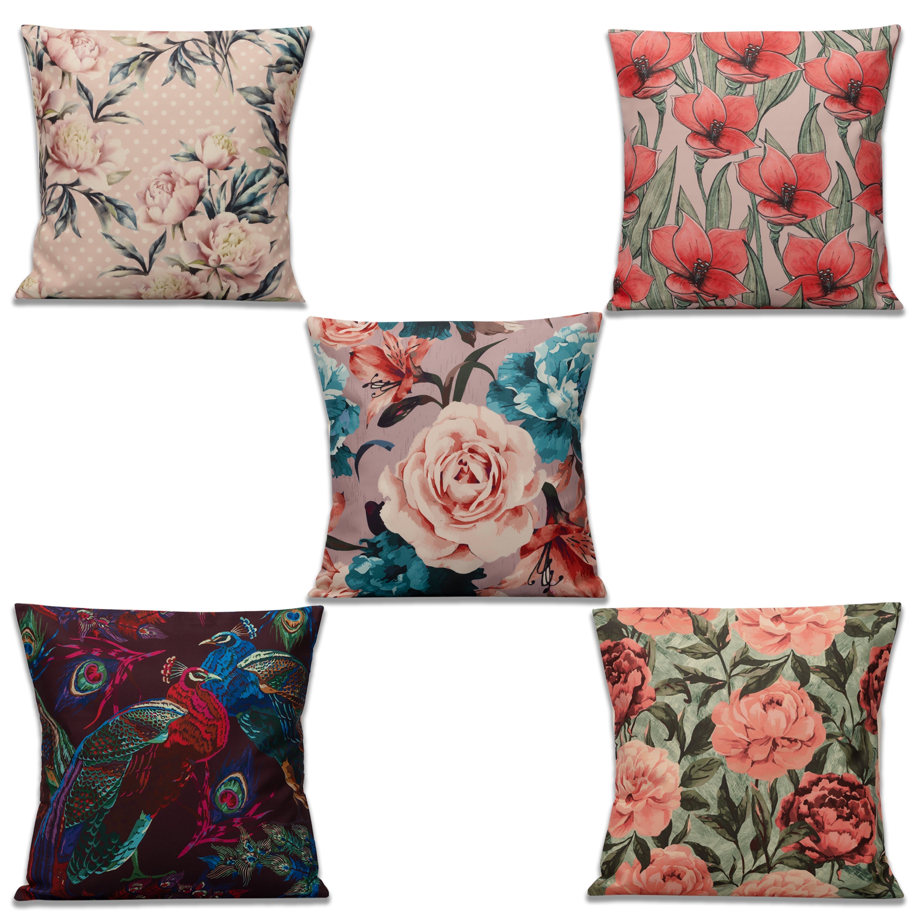 Floweret Cushion Cover Set Of 5 16"X16"