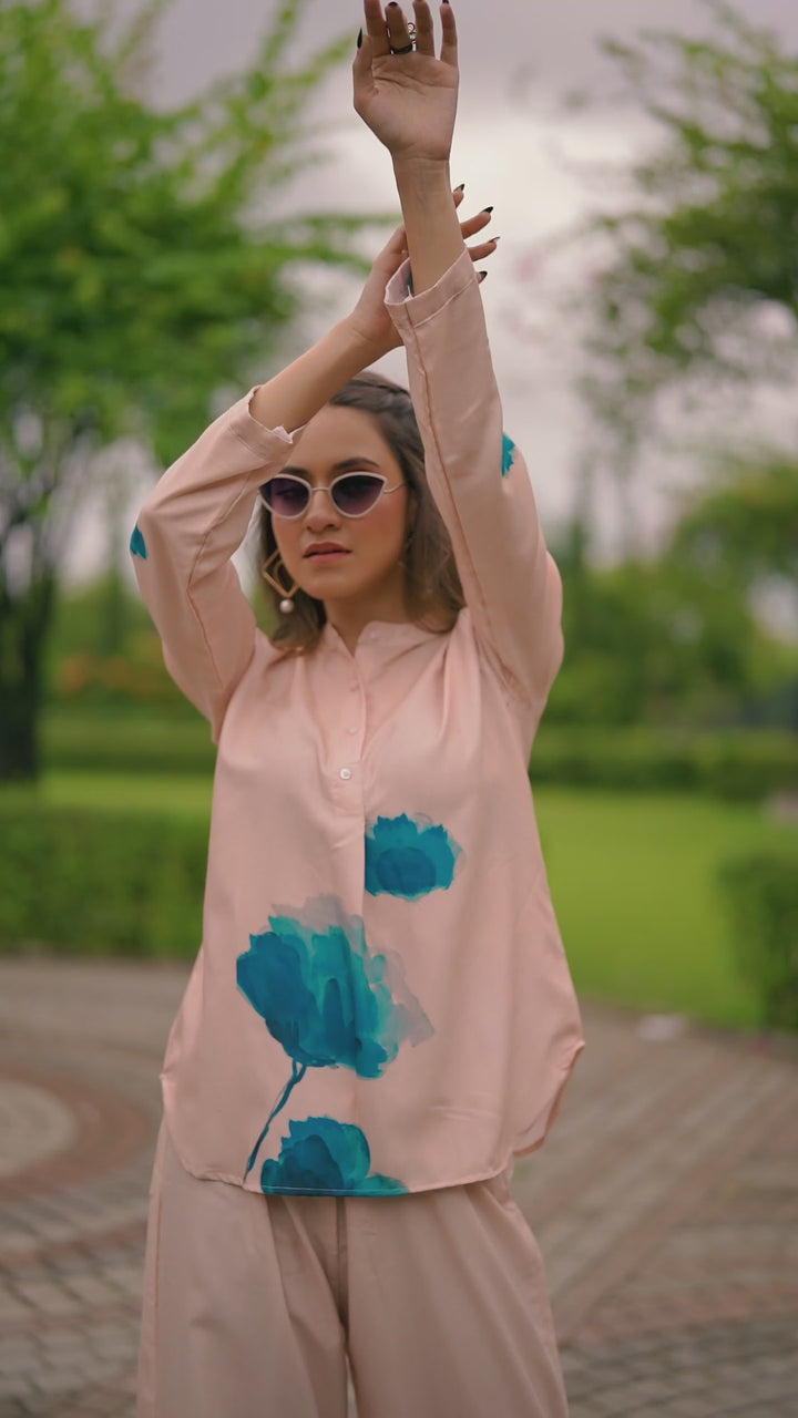 Engaging Peach Color Rayon Fabric Readymade Co-Ord Set