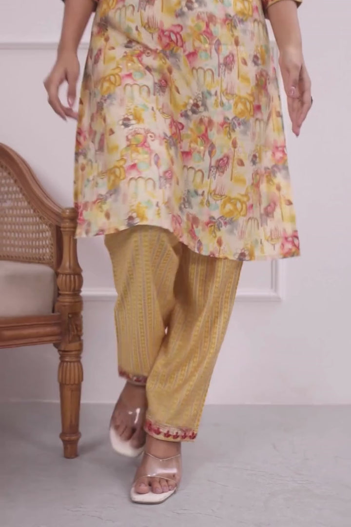 Classic Yellow Color Kurti Bottom Set in Chanderi Fabric