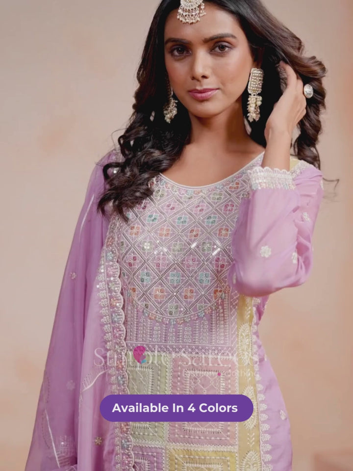 Fascinating Yellow Color Organza Fabric Salwar Suit