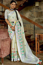 Load image into Gallery viewer, Off White Color Festive Look Linen Fabric Soothing Saree
