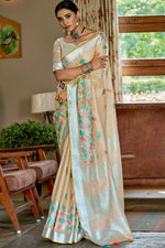 Load image into Gallery viewer, Beige Color Linen Fabric Festive Look Classic Saree
