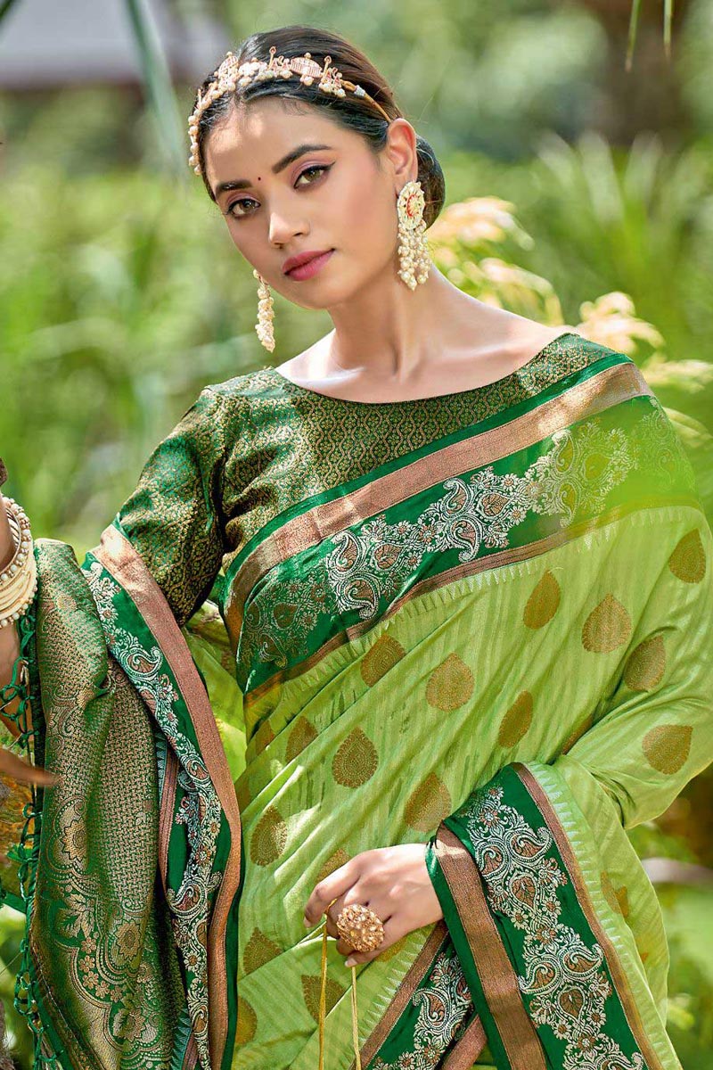 Embellished Green Color Festival Wear Art Silk Saree