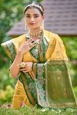 Load image into Gallery viewer, Festival Wear Stunning Yellow Color Art Silk Saree
