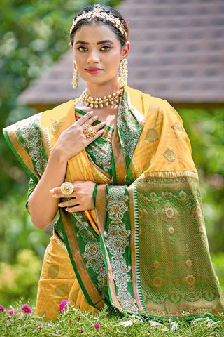 Festival Wear Stunning Yellow Color Art Silk Saree