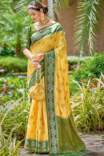 Load image into Gallery viewer, Festival Wear Stunning Yellow Color Art Silk Saree

