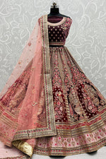 Load image into Gallery viewer, Wine Color Glamorous Bridal Look Velvet Lehenga
