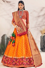 Load image into Gallery viewer, Orange Color Silk Fabric Sangeet Wear Designer Lehenga Choli
