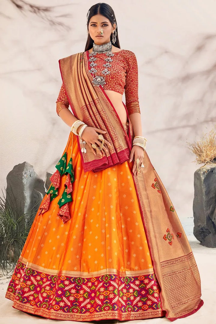 Orange Color Silk Fabric Sangeet Wear Designer Lehenga Choli