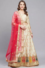 Load image into Gallery viewer, Beige Color Sangeet Function Wear Classy Embroidered Lehenga In Art Silk Fabric
