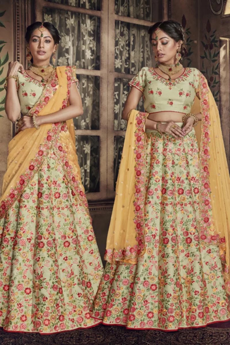 Designer Beige Color Lehenga Choli In Art Silk Fabric