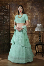 Load image into Gallery viewer, Georgette Traditional Wear Embroidered Designer Lehenga Choli In Cyan
