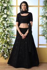 Load image into Gallery viewer, Function Wear Georgette Fabric Embroidered Black Color Designer Lehenga Choli
