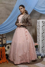 Load image into Gallery viewer, Net Fabric Sangeet Wear Pink Color Thread Embroidered Lehenga With Jacket
