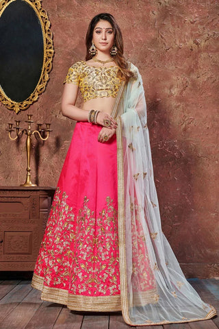 Velvet Fabric Pink Color Embroidery Work Reception Wear Lehenga