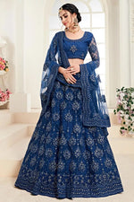 Load image into Gallery viewer, Blue Sangeet Function Wear Net Fabric Embroidered Designer Lehenga
