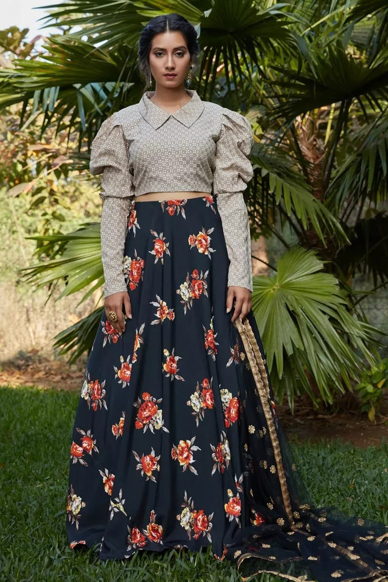 Crepe Silk Fabric Navy Blue Color Occasion Wear Lehenga Choli