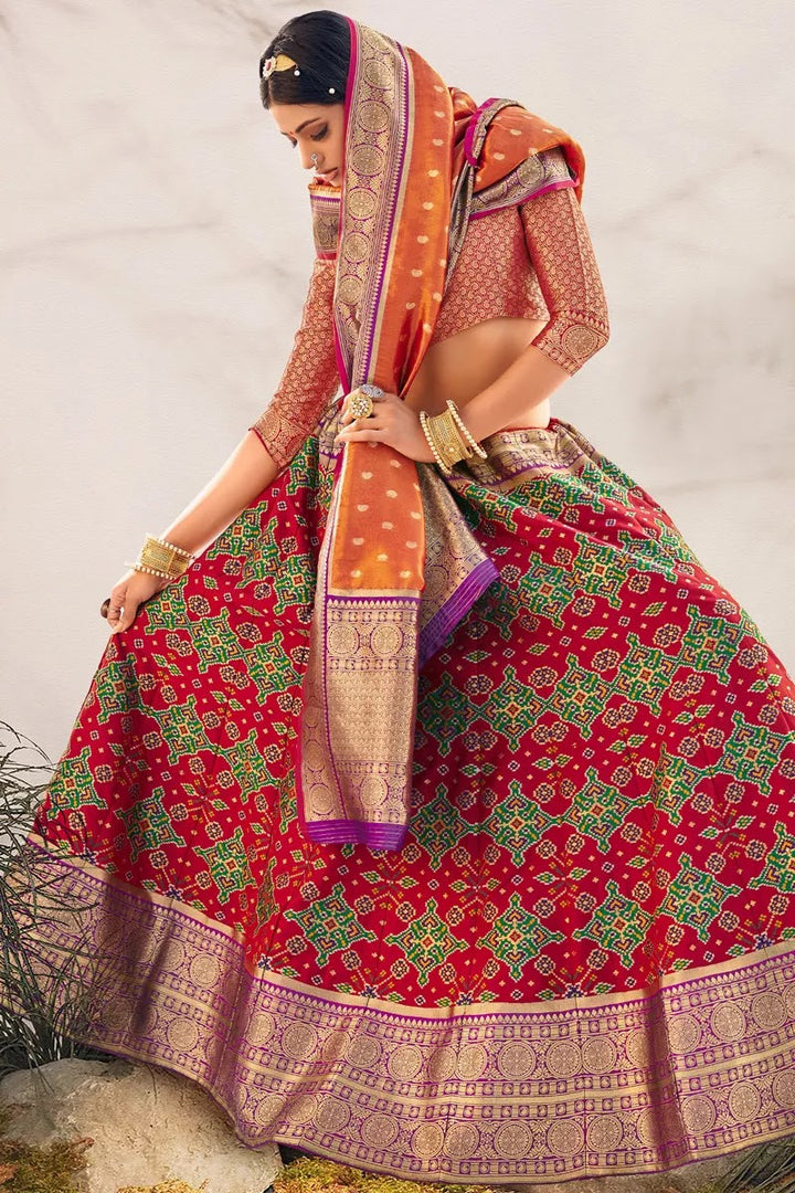 Silk Fabric Reception Wear Designer Lehenga Choli In Red Color