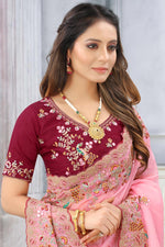 Load image into Gallery viewer, Organza Fabric Function Wear Pink Embroidered Designer Saree
