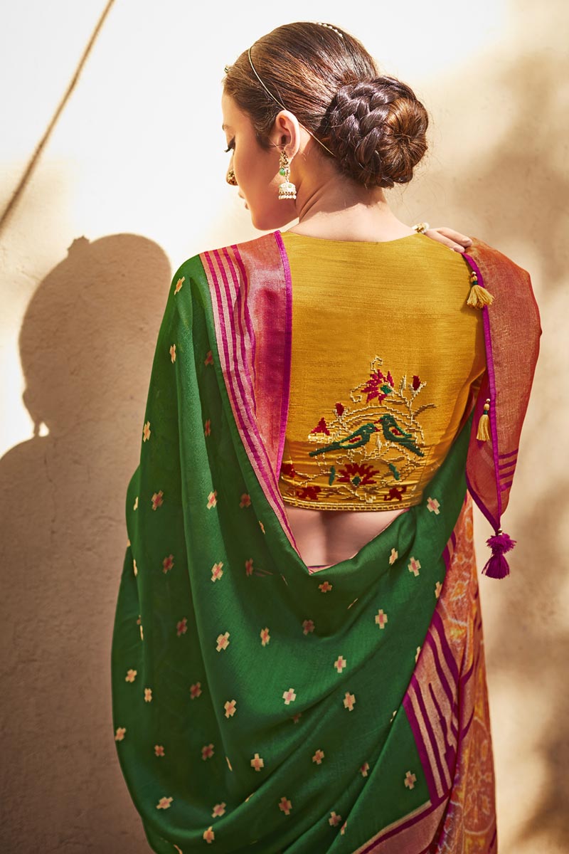 Art Silk Fabric Function Wear Green Fancy Printed Saree