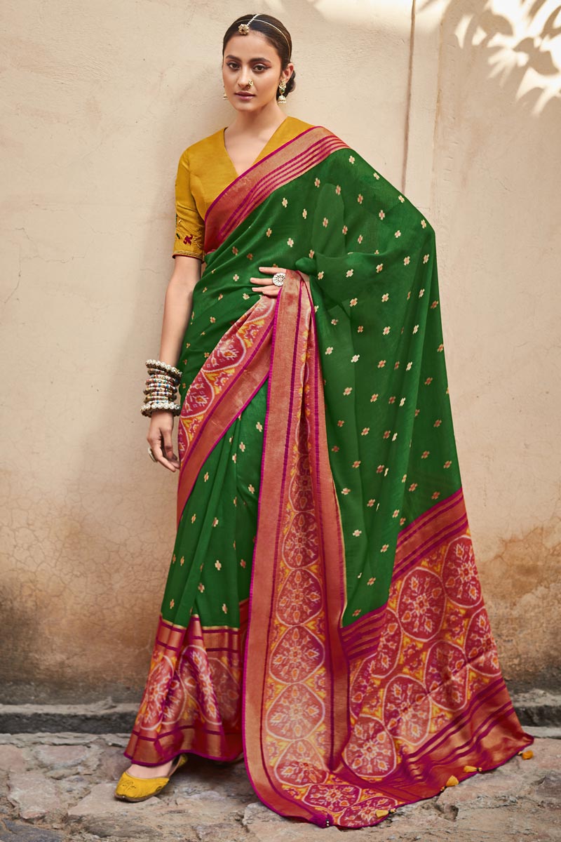 Art Silk Fabric Function Wear Green Fancy Printed Saree