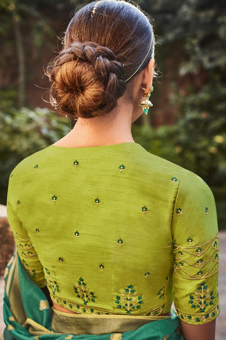 Party Wear Green Color Fancy Art Silk Fabric Printed Saree