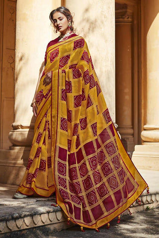 Mustard Color Function Wear Art Silk Fabric Printed Saree