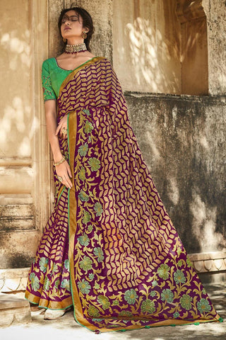 Party Wear Purple Color Fancy Art Silk Fabric Printed Saree