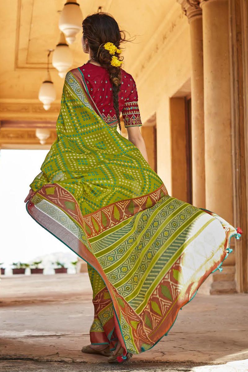 Art Silk Fabric Festive Wear Green Color Printed Saree