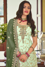 Load image into Gallery viewer, Gorgeous Sea Green Georgette Festive Wear Embroidered Palazzo Suit
